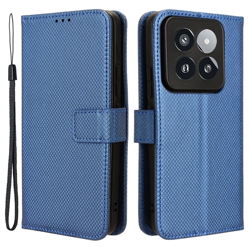 Capa para Xiaomi 14 Pro, textura de diamante em couro sintético, capa de smartphone - Azul