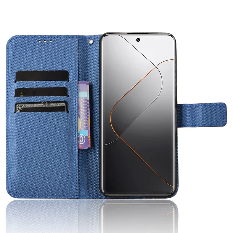 Capa para Xiaomi 14 Pro, textura de diamante em couro sintético, capa de smartphone - Azul