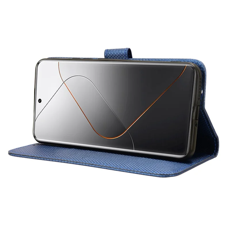 Capa para Xiaomi 14 Pro, textura de diamante em couro sintético, capa de smartphone - Azul