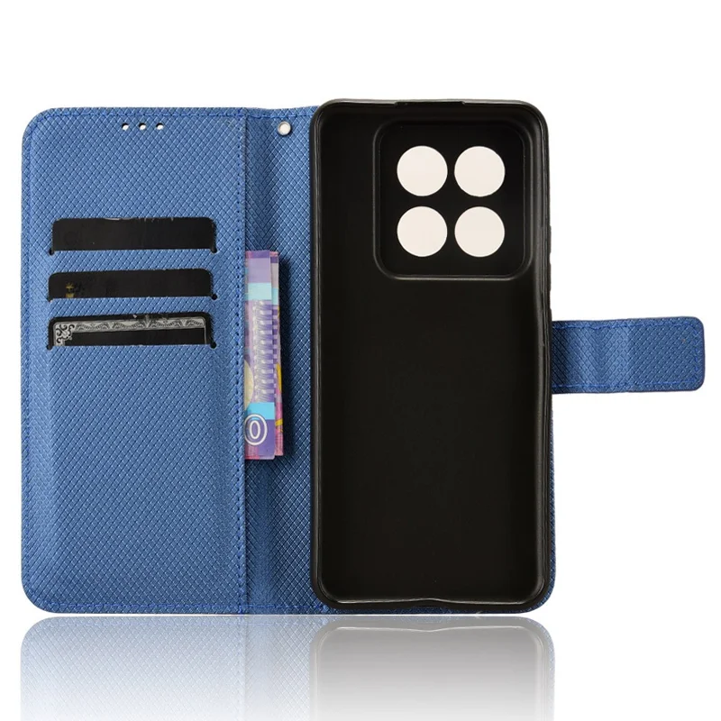 Capa para Xiaomi 14 Pro, textura de diamante em couro sintético, capa de smartphone - Azul