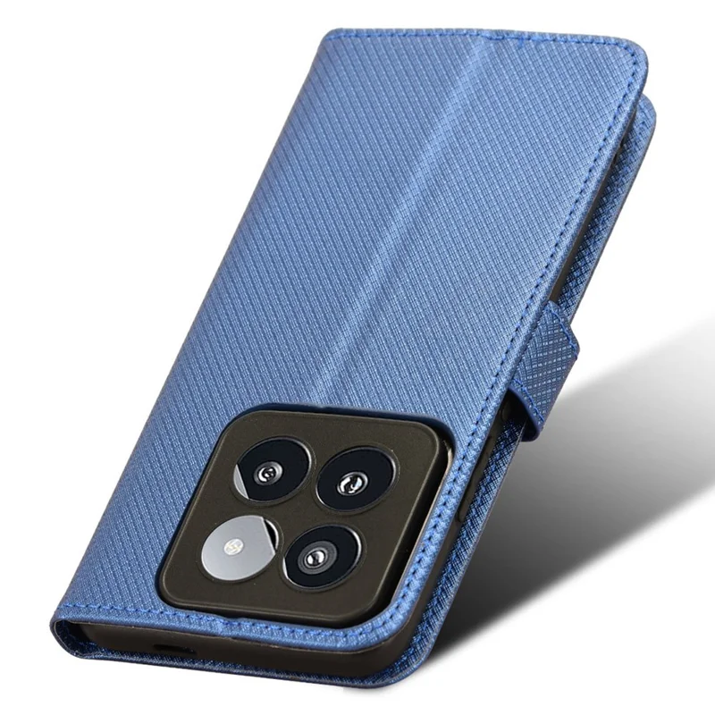 Capa para Xiaomi 14 Pro, textura de diamante em couro sintético, capa de smartphone - Azul