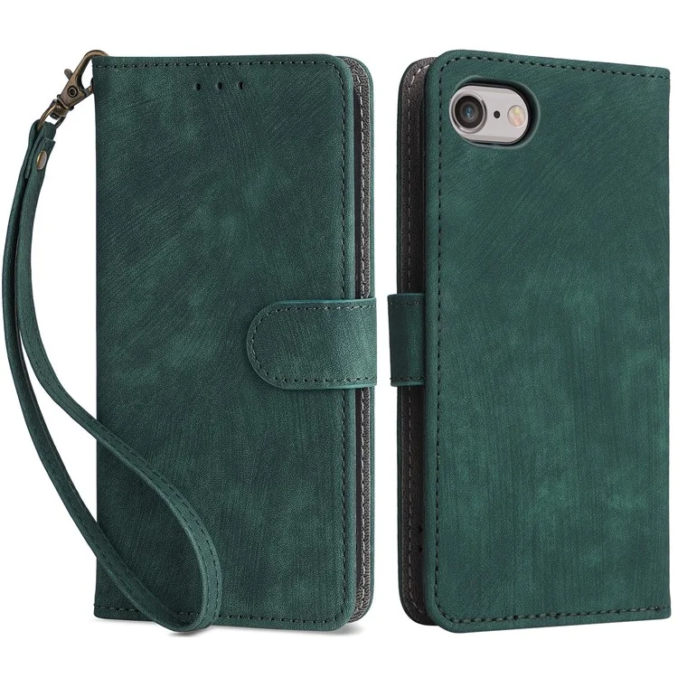 For iPhone 6 / 6s / 7 / 8 / SE (2020) / SE (2022) Case RFID Blocking Wallet Phone Cover with Strap - Green