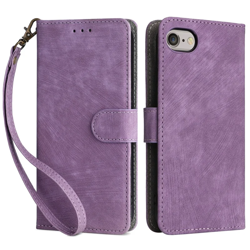 For iPhone 6 / 6s / 7 / 8 / SE (2020) / SE (2022) Case RFID Blocking Wallet Phone Cover with Strap - Purple