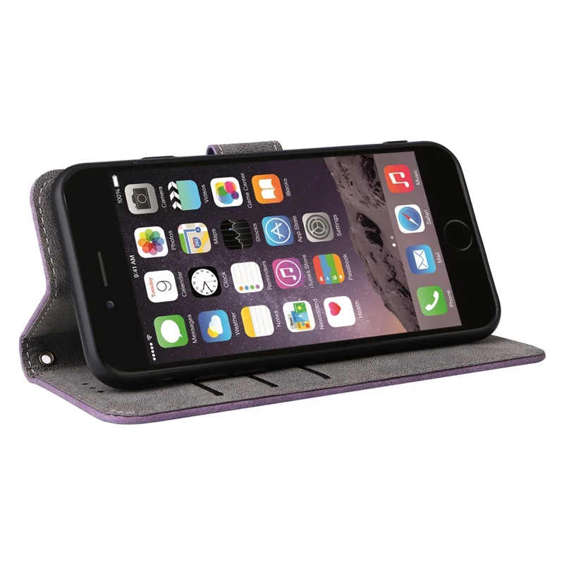 For iPhone 6 / 6s / 7 / 8 / SE (2020) / SE (2022) Case RFID Blocking Wallet Phone Cover with Strap - Purple