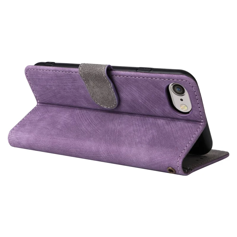 For iPhone 6 / 6s / 7 / 8 / SE (2020) / SE (2022) Case RFID Blocking Wallet Phone Cover with Strap - Purple