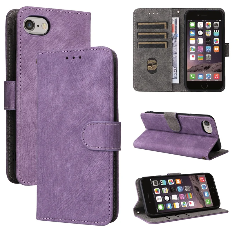 For iPhone 6 / 6s / 7 / 8 / SE (2020) / SE (2022) Case RFID Blocking Wallet Phone Cover with Strap - Purple