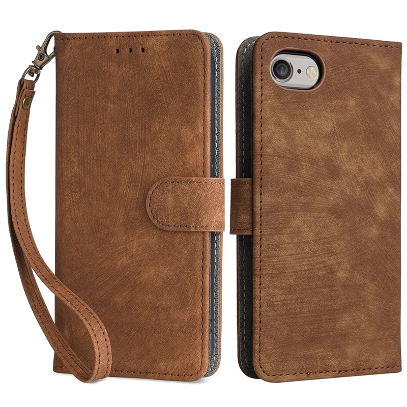 For iPhone 6 / 6s / 7 / 8 / SE (2020) / SE (2022) Case RFID Blocking Wallet Phone Cover with Strap - Brown