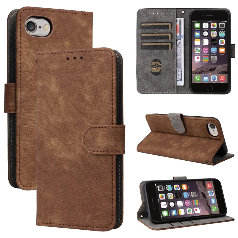 For iPhone 6 / 6s / 7 / 8 / SE (2020) / SE (2022) Case RFID Blocking Wallet Phone Cover with Strap - Brown