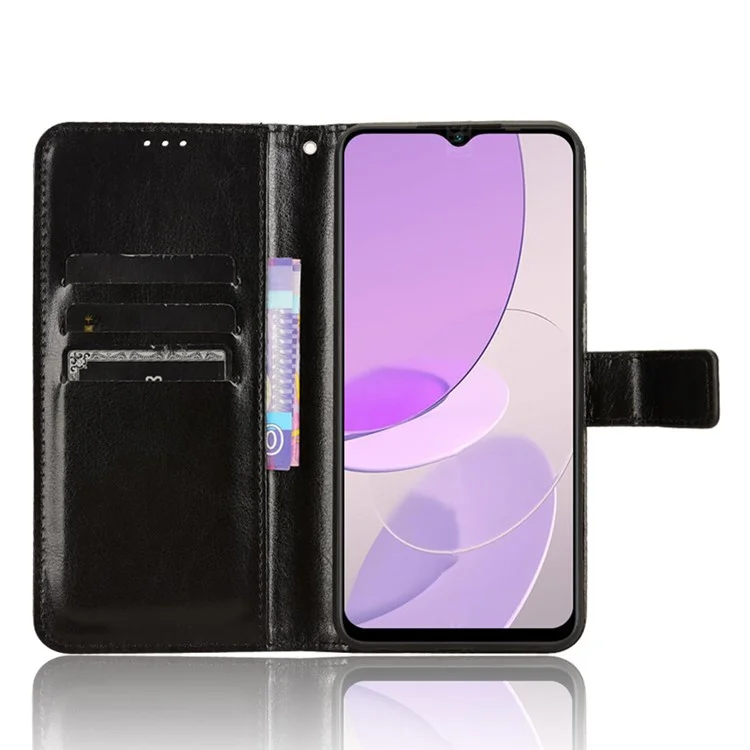 Pour le boîtier itel S23 S665L Crazy Horse Texture Leather + TPU - Noir