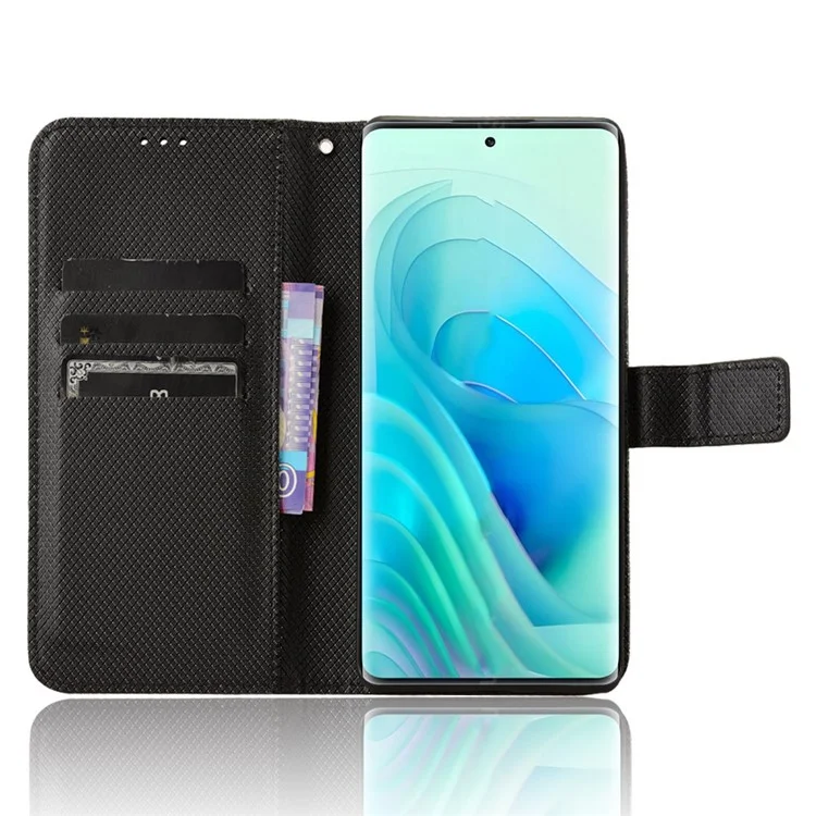 For itel S23+ S681L Case Wallet PU Leather Stand Diamond Texture Phone Cover - Black
