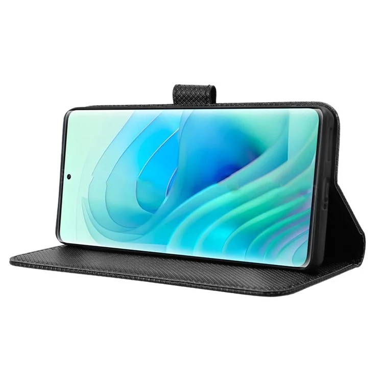 For itel S23+ S681L Case Wallet PU Leather Stand Diamond Texture Phone Cover - Black