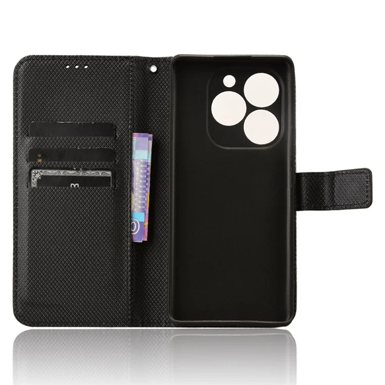 For itel S23+ S681L Case Wallet PU Leather Stand Diamond Texture Phone Cover - Black