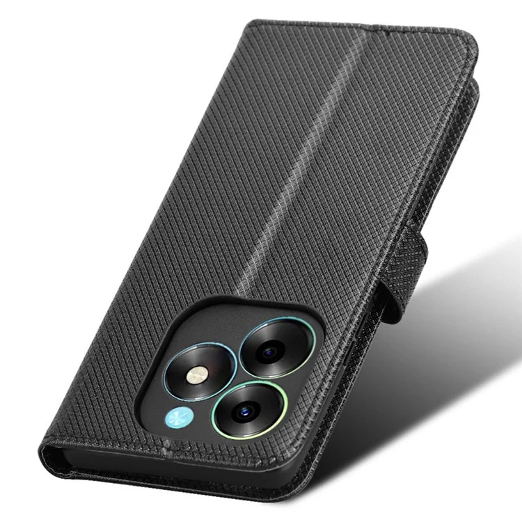 For itel S23+ S681L Case Wallet PU Leather Stand Diamond Texture Phone Cover - Black
