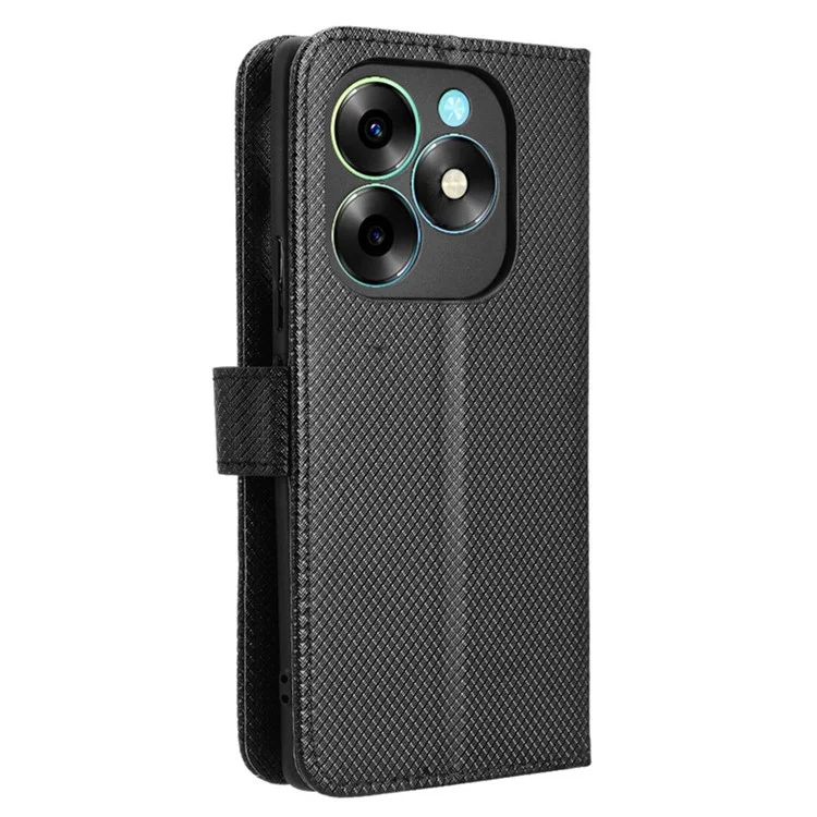 For itel S23+ S681L Case Wallet PU Leather Stand Diamond Texture Phone Cover - Black