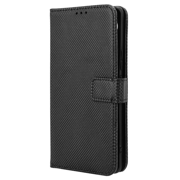 For itel S23+ S681L Case Wallet PU Leather Stand Diamond Texture Phone Cover - Black