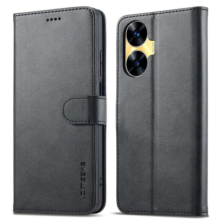 LC.IMEEKE For Realme C55 4G Leather Case Stand Wallet Phone Cover - Black