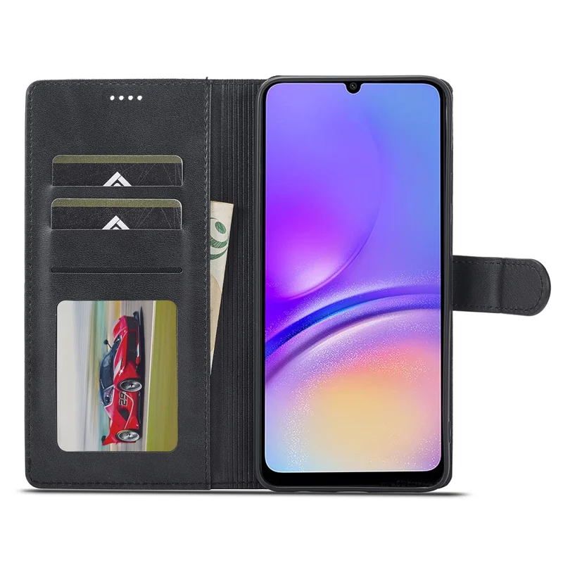 LC.IMEEKE For Samsung Galaxy A05 4G Case Calf Texture Phone Leather Cover - Black