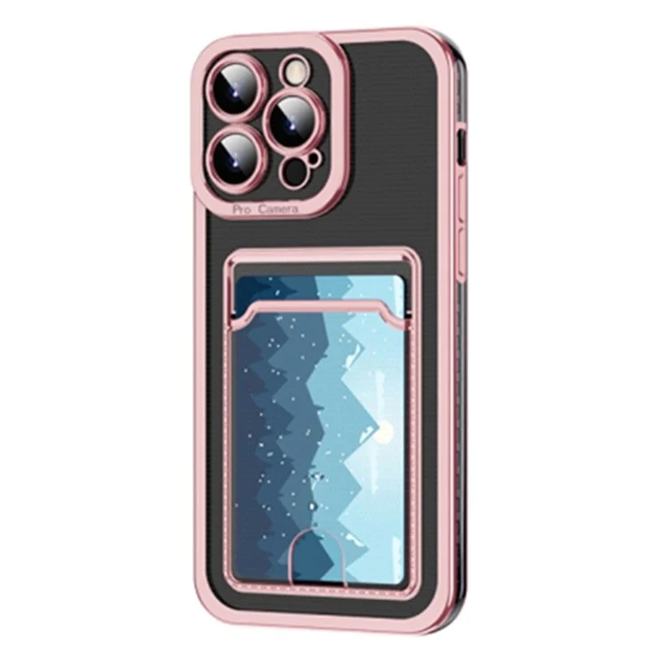 For iPhone 14 Pro Max TPU Case Shockproof Electroplating Phone Cover with Card Slot - Pink