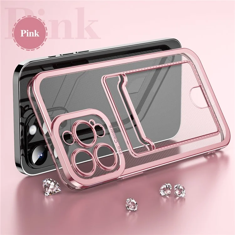 For iPhone 14 Pro Max TPU Case Shockproof Electroplating Phone Cover with Card Slot - Pink