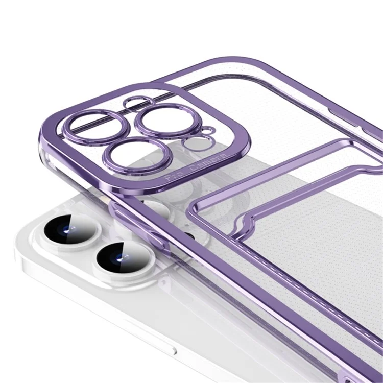 For iPhone 14 Pro Max TPU Case Shockproof Electroplating Phone Cover with Card Slot - Pink
