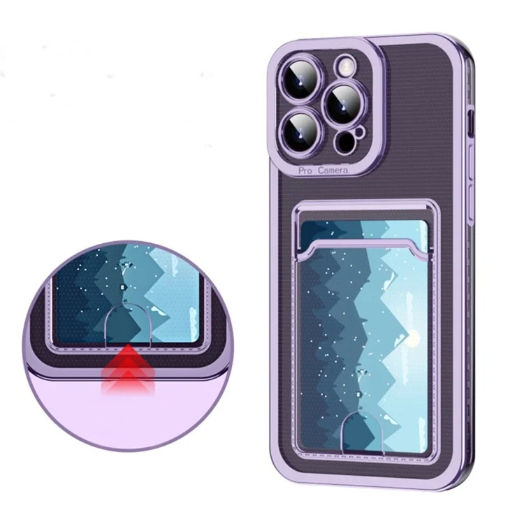 For iPhone 14 Pro Max TPU Case Shockproof Electroplating Phone Cover with Card Slot - Pink