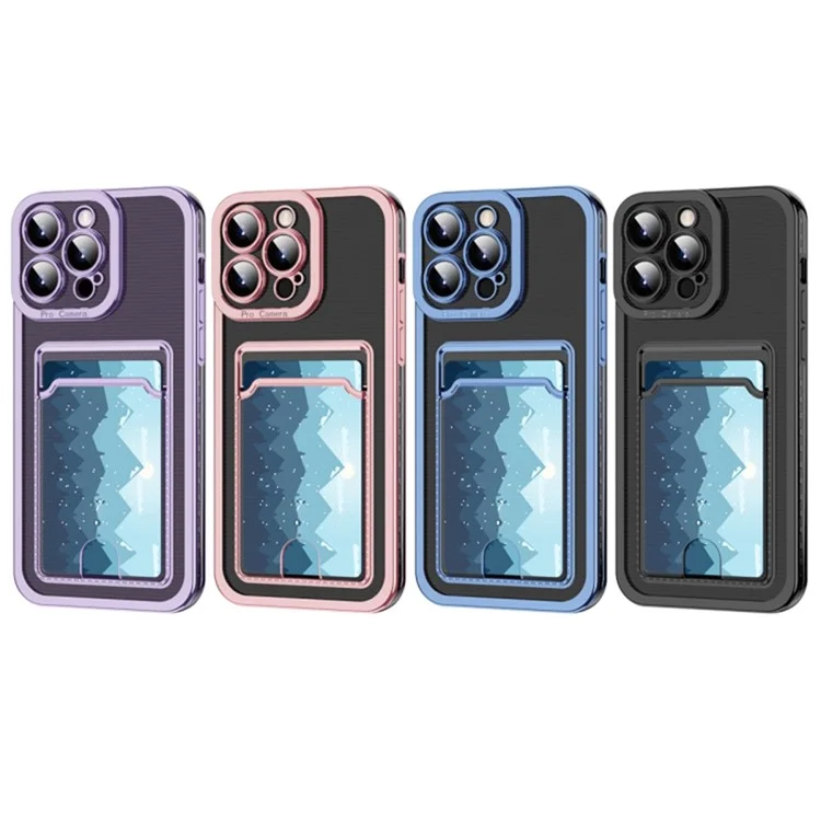 For iPhone 14 Pro Max TPU Case Shockproof Electroplating Phone Cover with Card Slot - Pink