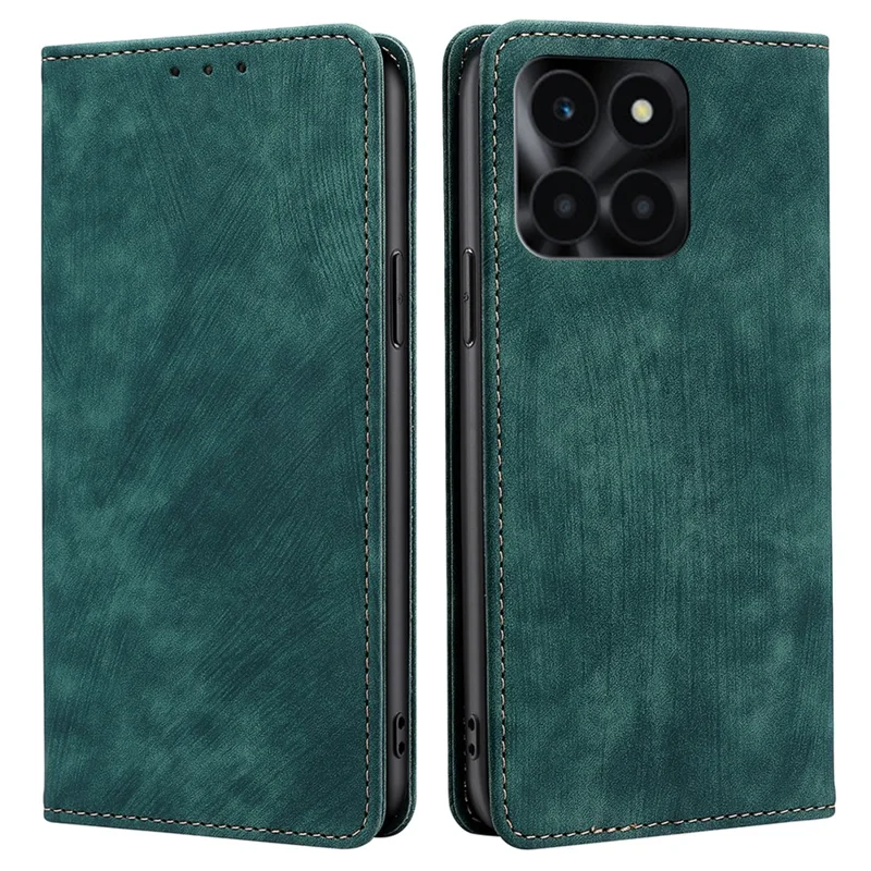 For Honor X6a 4G Case RFID Blocking PU Leather Wallet Cover Magnetic Closure Phone Shell - Green