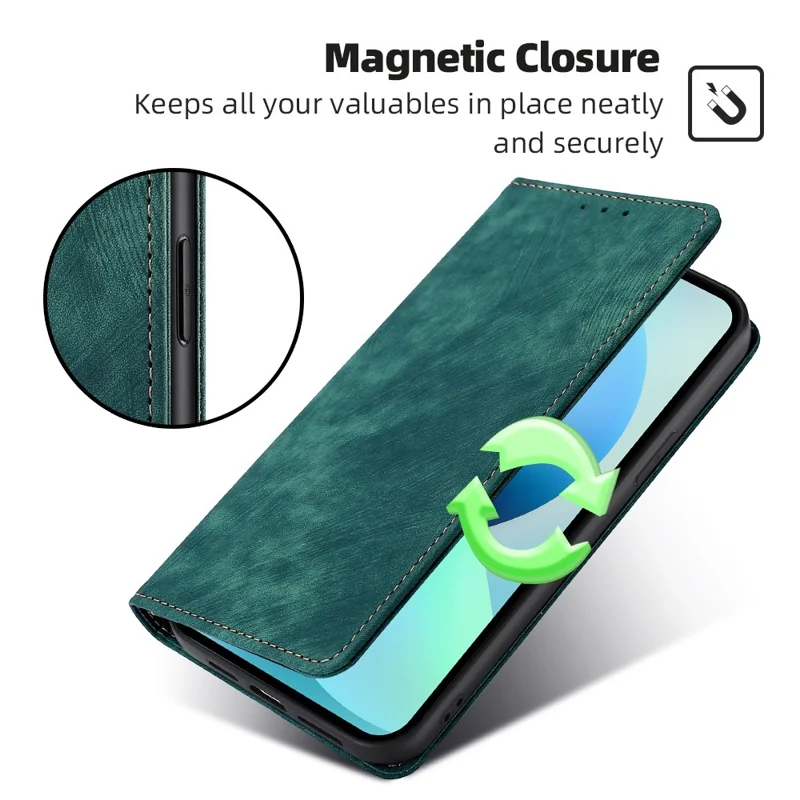 For Honor X6a 4G Case RFID Blocking PU Leather Wallet Cover Magnetic Closure Phone Shell - Green
