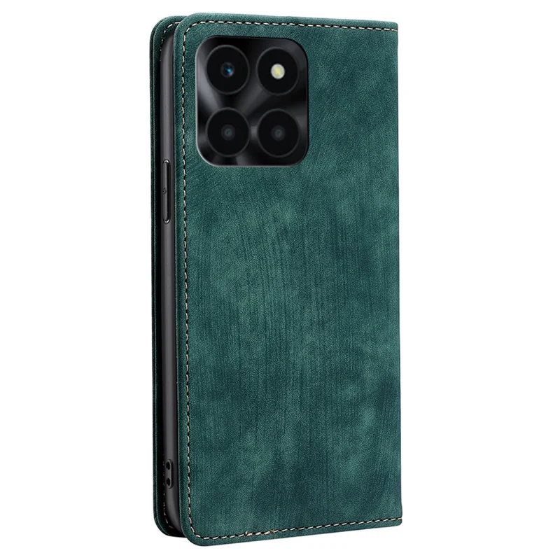For Honor X6a 4G Case RFID Blocking PU Leather Wallet Cover Magnetic Closure Phone Shell - Green
