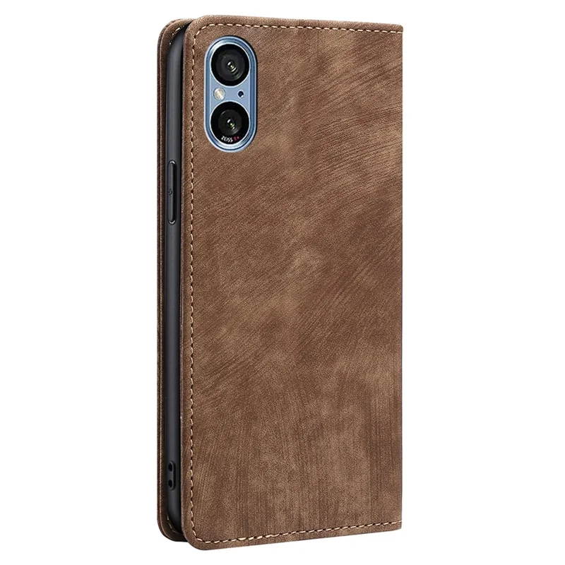 For Sony Xperia 5 V Case Shockproof Phone Shell PU Leather Wallet Cover with RFID Blocking - Brown