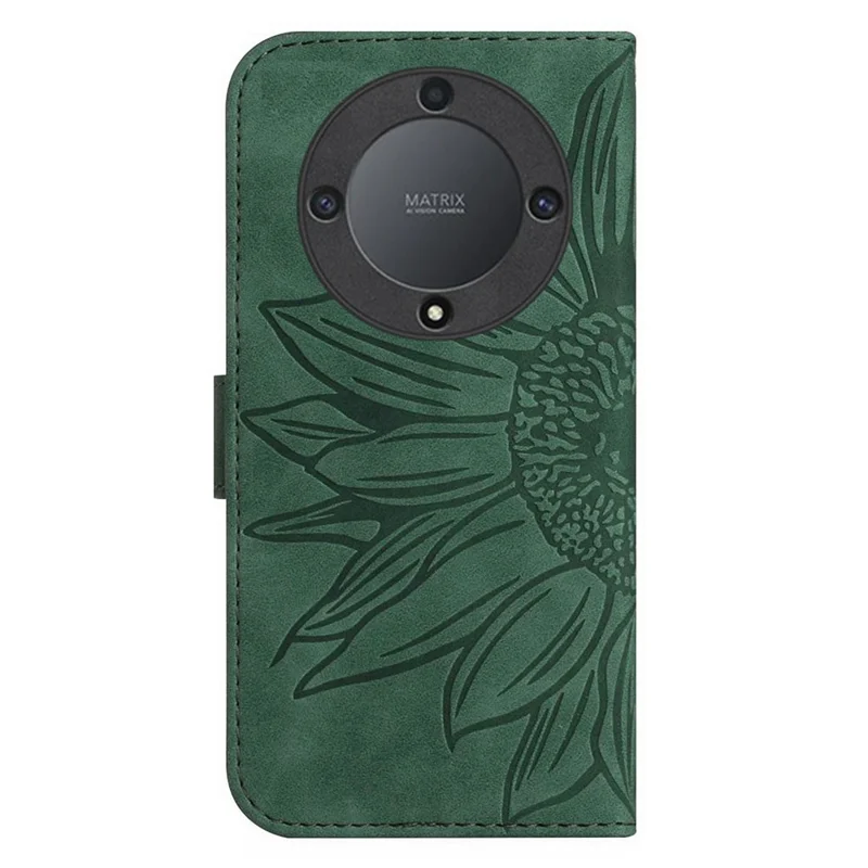 HT04 For Honor X9b 5G / Magic6 Lite 5G Case Imprinted Leather Anti-scratch Phone Cover with Shoulder Strap - Dark Green