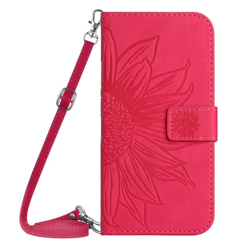 HT04 For Honor X9b 5G / Magic6 Lite 5G Case Imprinted Leather Anti-scratch Phone Cover with Shoulder Strap - Rose