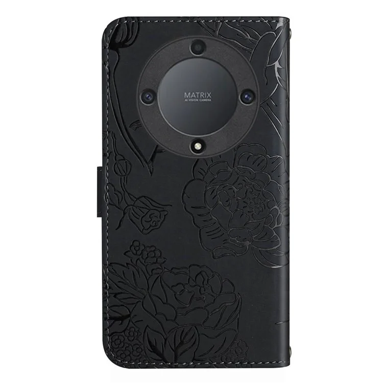 HT03 For Honor X9b 5G / Magic6 Lite 5G Чехол-книжка из искусственной кожи с бумажником и плечевым ремнем - черный