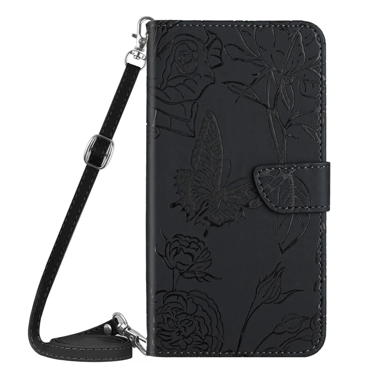 HT03 For Honor X9b 5G / Magic6 Lite 5G Чехол-книжка из искусственной кожи с бумажником и плечевым ремнем - черный