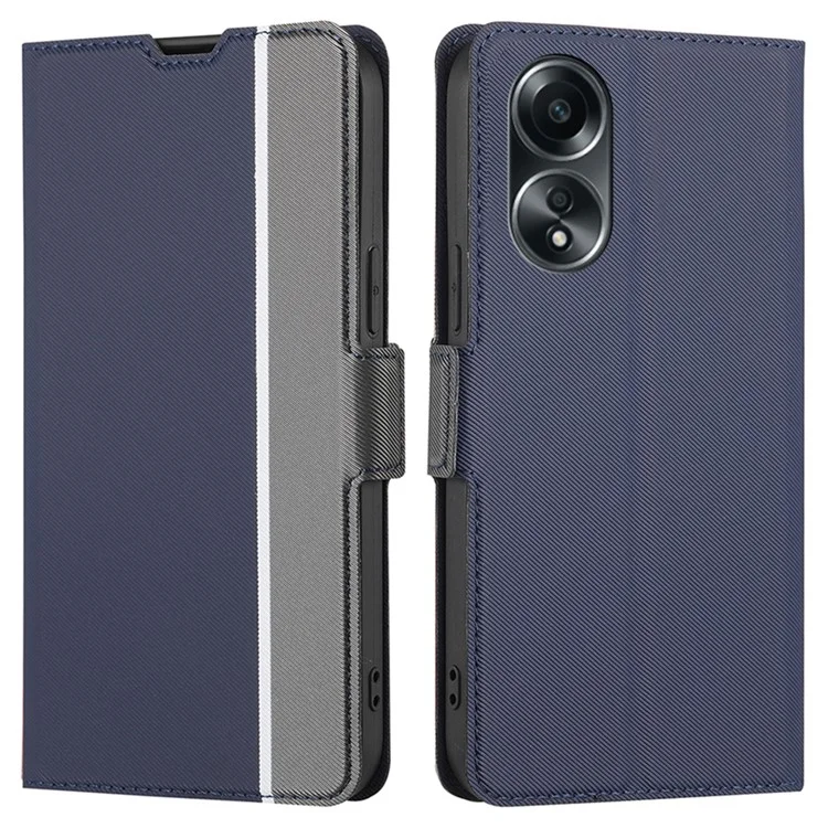 Pour Oppo A58 4G Case PU Leather Twill Texture Flip Stand Phone Cover - Bleu