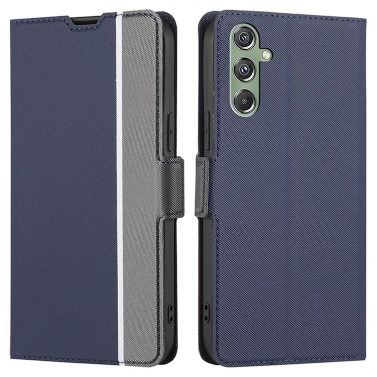 Pour Samsung Galaxy M34 5G / F34 5G Coque Support Anti-Rayures Cuir PU Texture Twill Étui Porte-Carte Coque - Bleu