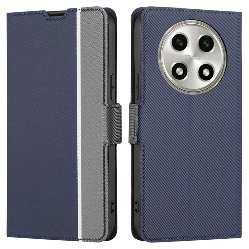 For Oppo A2 Pro 5G Case Twill Texture Phone Cover Stand Anti-Scratch TPU+PU Leather Shell - Blue