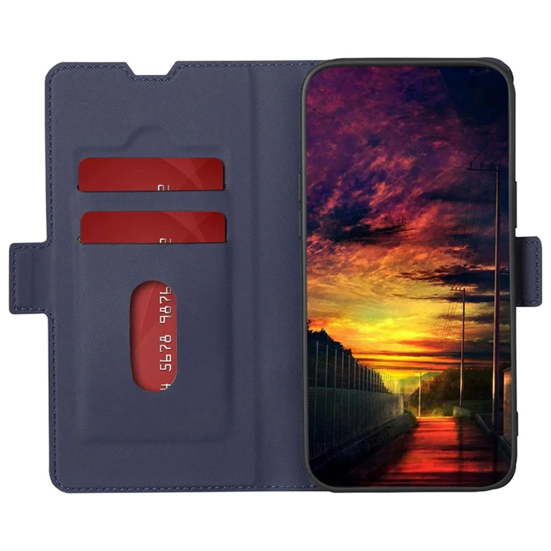 For Oppo A2 Pro 5G Case Twill Texture Phone Cover Stand Anti-Scratch TPU+PU Leather Shell - Blue