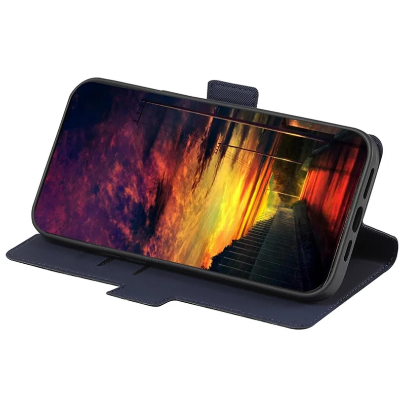 For Oppo A2 Pro 5G Case Twill Texture Phone Cover Stand Anti-Scratch TPU+PU Leather Shell - Blue