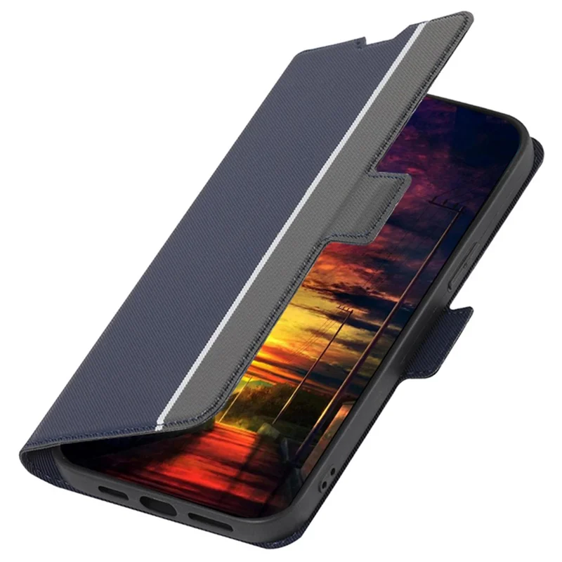 For Oppo A2 Pro 5G Case Twill Texture Phone Cover Stand Anti-Scratch TPU+PU Leather Shell - Blue