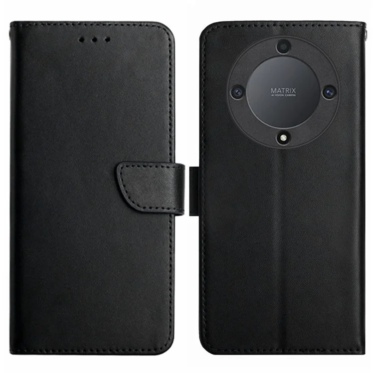 HT02 For Honor X9b 5G / Magic6 Lite 5G Чехол Genuine Cow Leather Folio Phone Cover - Черный