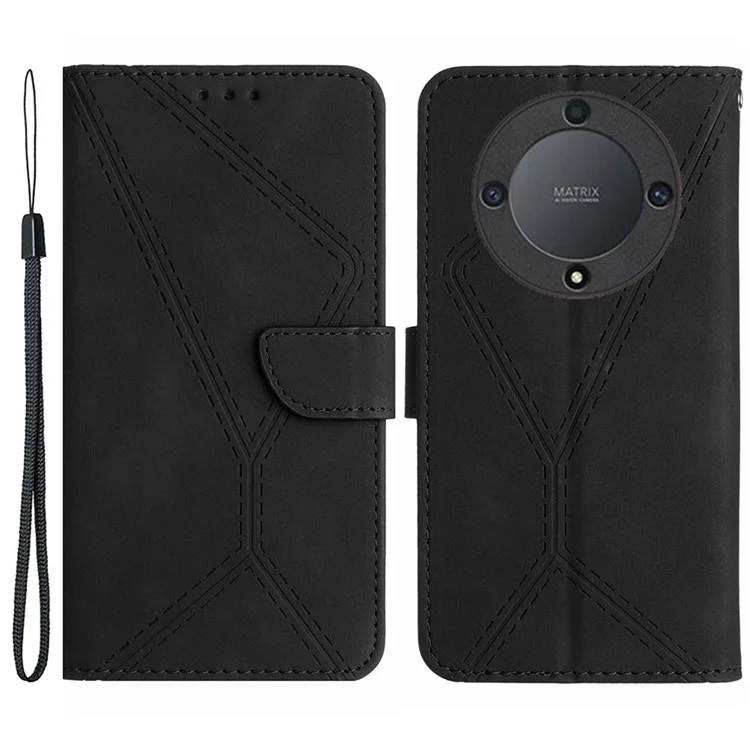 HT05 Per Honor X9b 5G / Magic6 Lite 5G Custodia Impresso Anti-graffio Pelle PU Stand Custodia Telefonica - Nero