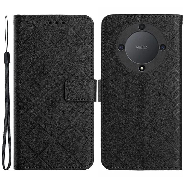 HT06 For Honor X9b 5G / Magic6 Lite 5G Case Litchi Texture Scratch-resistant PU Leather Stand Phone Cover - Black
