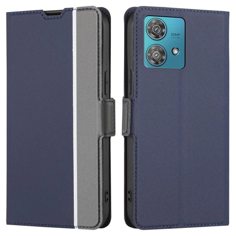 For Motorola Edge 40 Neo 5G Case Twill Texture PU Leather Protective Phone Cover - Blue