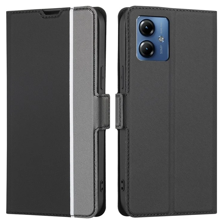 Для Motorola Moto G14 4G Чехол PU Leather Stand Magnetic Protective Phone Cover - Черный