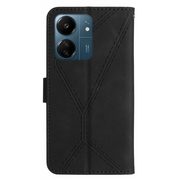 HT05 Para Xiaomi Redmi 13C 4G / 5G / 13R 5G / Poco M6 5G / Poco C65 4G Capa Case Impressa em Linha Pele-Toque de Couro PU com Suporte - Preto
