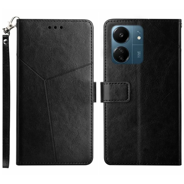 HT01 Para Xiaomi Redmi 13C 4G / 5G / 13R 5G / Poco M6 5G / Poco C65 4G Capa Impressa Resistente a Arranhões de Couro Carteira de Telefone - Preto