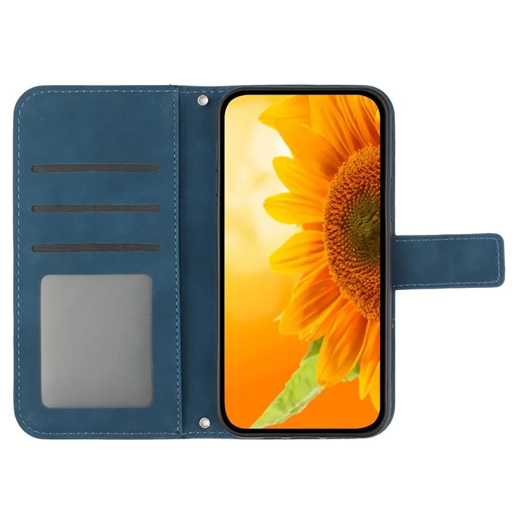 HT04 For Oppo A79 5G / A2 5G Case Skin-touch Leather Wallet Phone Cover with Wrist Strap - Dark Blue