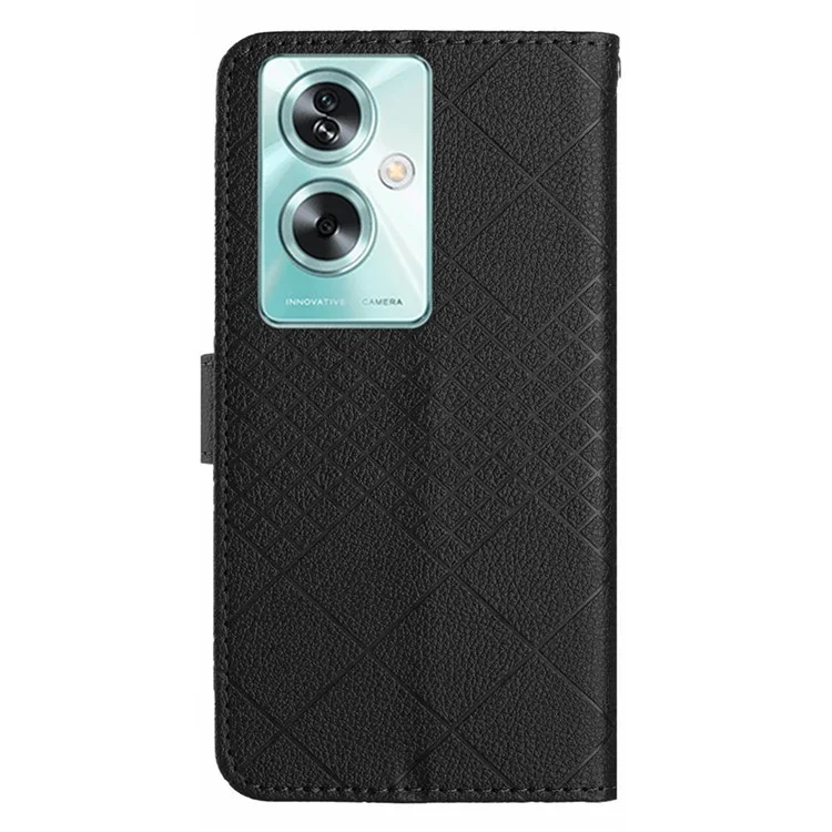HT06 For Oppo A79 5G / A2 5G Case PU Leather Rhombus Stand Flip Phone Cover - Black