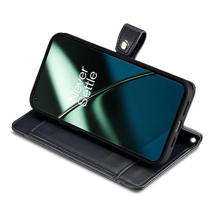 For OnePlus Ace 2 Pro 5G Case Zipper Pocket PU Leather Wallet Phone Cover with 2 Straps - Black